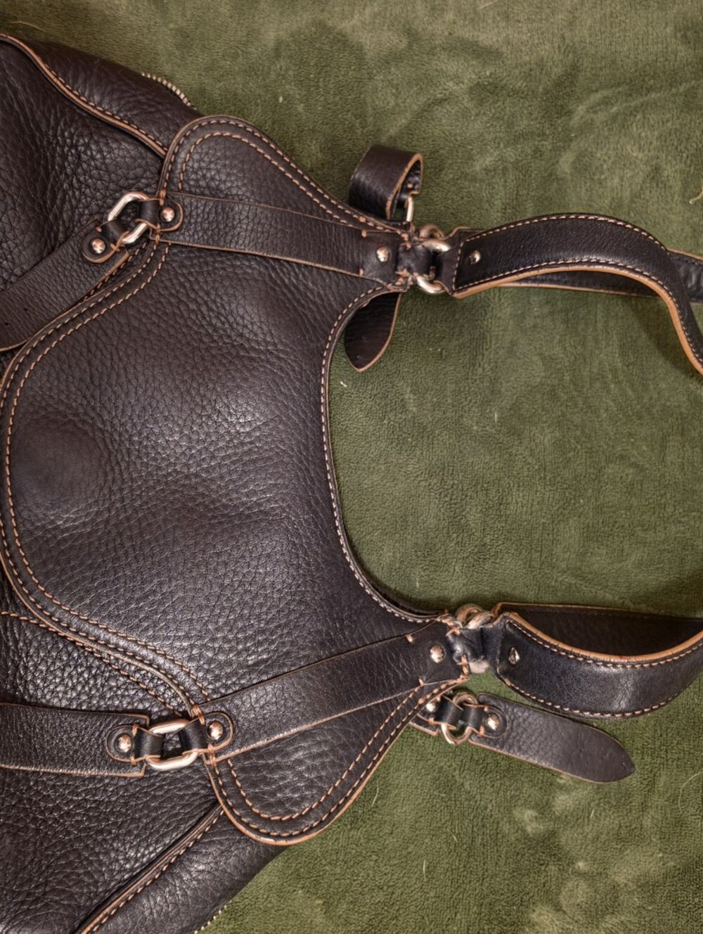 Cole Haan Dark Black Shoulder Bag with Tan Stitching